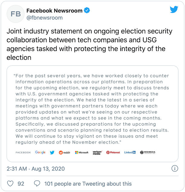 Facebook, Google, Twitter cùng hợp tác về bảo mật trước bầu cử Tổng thống Mỹ - Ảnh 1.