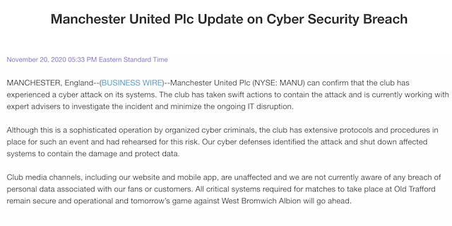 Tấn công mạng khiến hệ thống CNTT của CLB Manchester United bị gián đoạn - Ảnh 1.