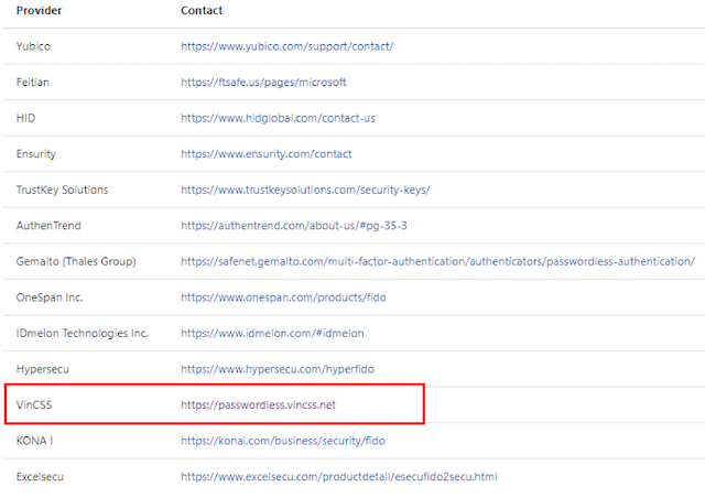 VinCSS FIDO2 vào danh sách khóa xác thực không mật khẩu được khuyến nghị dùng trên Azure AD - Ảnh 1.