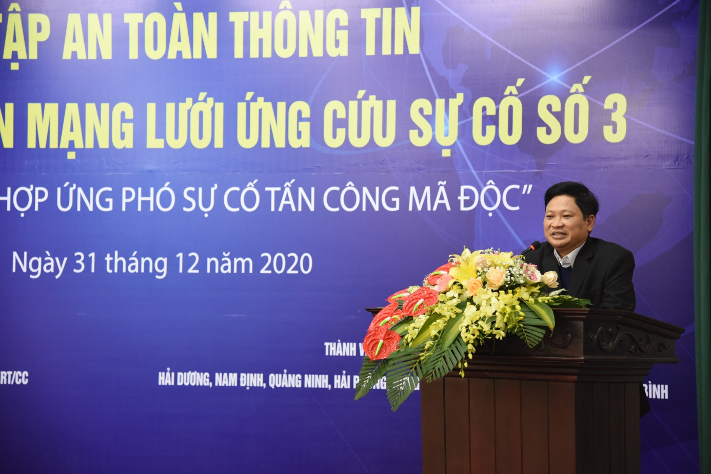 Ông Nguyễn Khắc Lịch - Phó cục trưởng Cục ATTT phát biểu tại chương trình diễn tập.