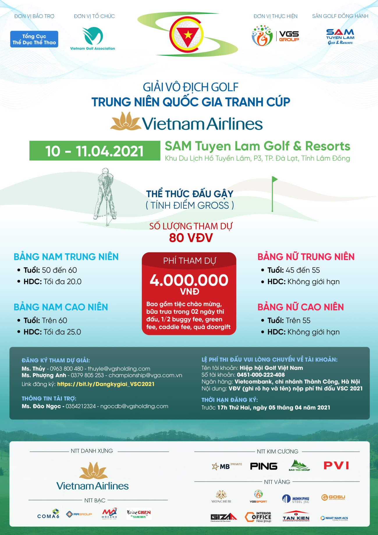 Giải Vô địch golf Trung niên Quốc gia tranh cúp Vietnam Airlines sẽ diễn ra tại SAM Tuyền Lâm - Ảnh 1.
