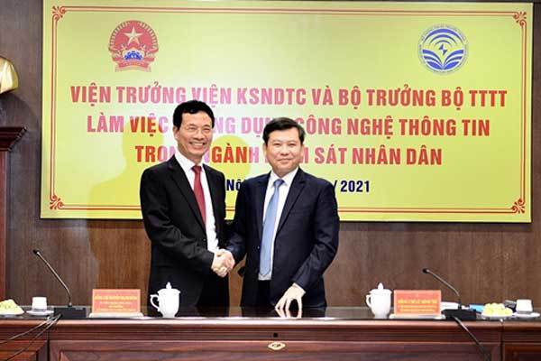 Bộ trưởng Nguyễn Mạnh Hùng làm việc với Viện Kiểm sát Nhân dân tối cao về chuyển đổi số - Ảnh 1.