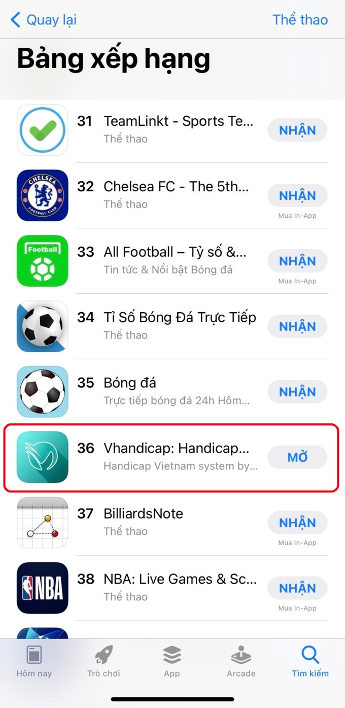 Vhandicap lọt top 50 ứng dụng thể thao được quan tâm nhất trên App Store - Ảnh 1.