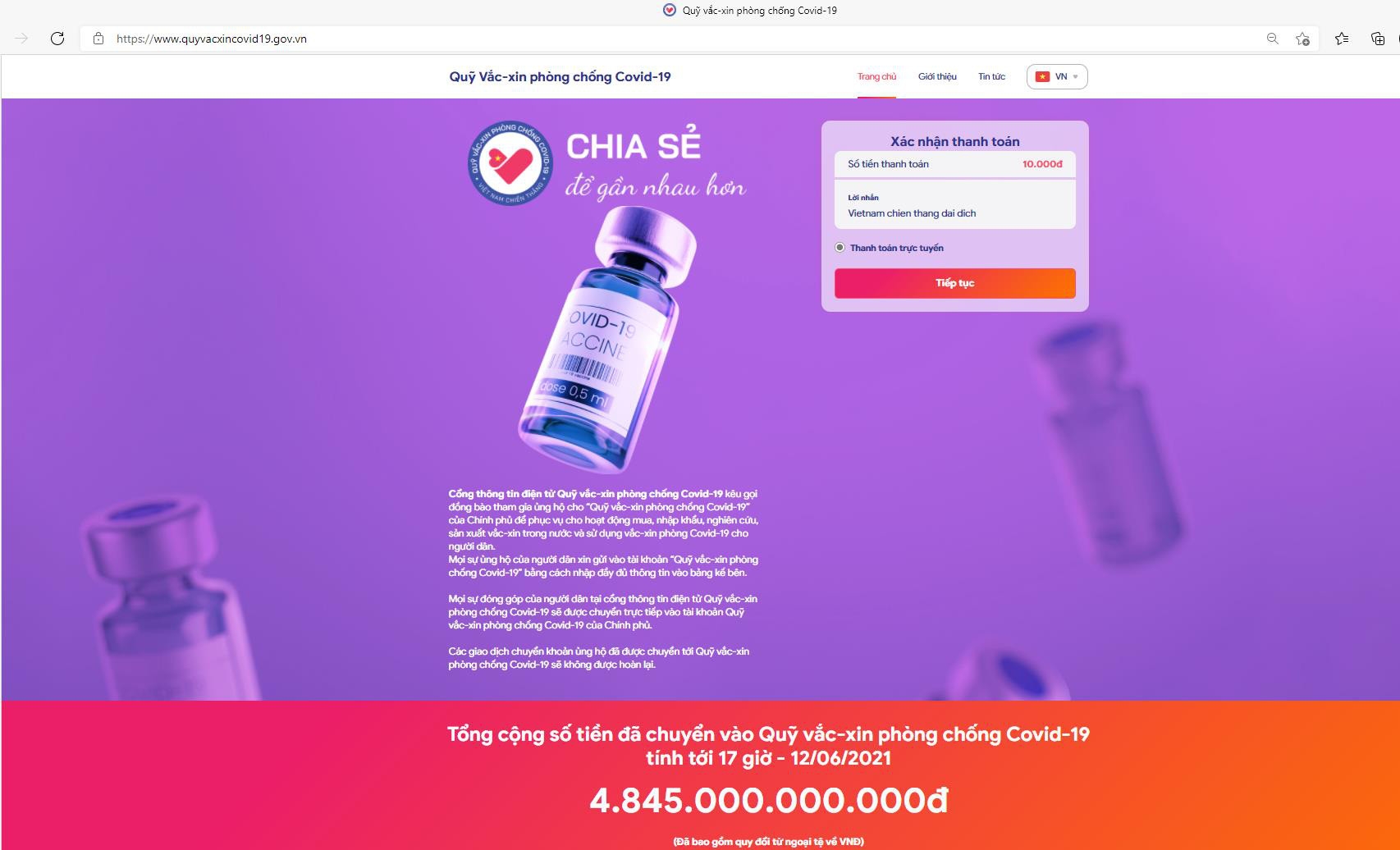 Website Quỹ vaccine phòng Covid-19, kênh tương tác trực tuyến cho các nhà tài trợ - Ảnh 1.
