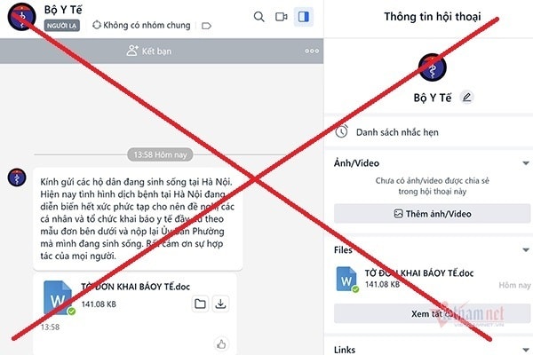 Xuất hiện tài khoản Zalo mạo danh Bộ Y tế gửi file chứa mã độc