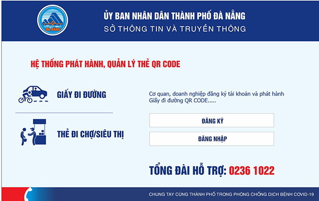 Giao diện cổng cấp mã QR code thành phố Đà Nẵng.