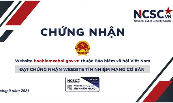 BHXH Việt Nam đạt Chứng nhận Website Tín nhiệm mạng cơ bản