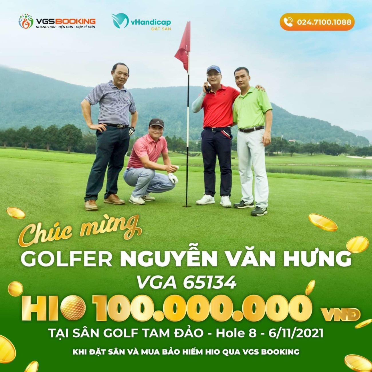 Golfer Nguyễn Văn Hưng trúng 100 triệu đồng khi đặt sân qua VGS Booking - Ảnh 1.