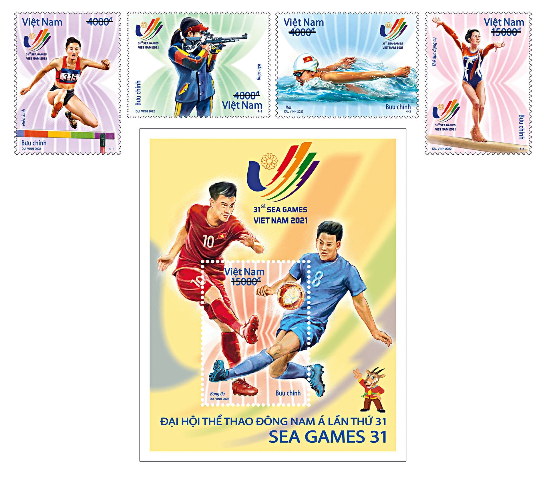 Phát hành bộ tem bưu chính giới thiệu các môn thể thao thế mạnh của Việt Nam, chào mừng SEA Games 31 - Ảnh 1.