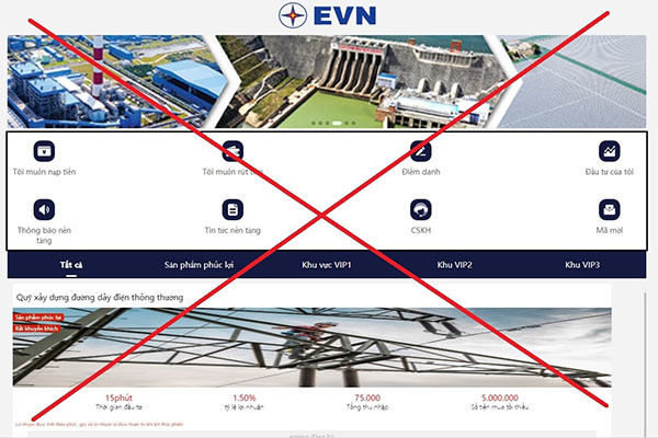 Lại xuất hiện trang web giả mạo thương hiệu EVN để lừa người dùng