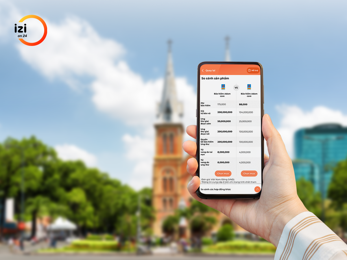 Một trong những điểm vượt trội của IZIon24 là tính năng so sánh nhiều sản phẩm bảo hiểm cùng một thời điểm.