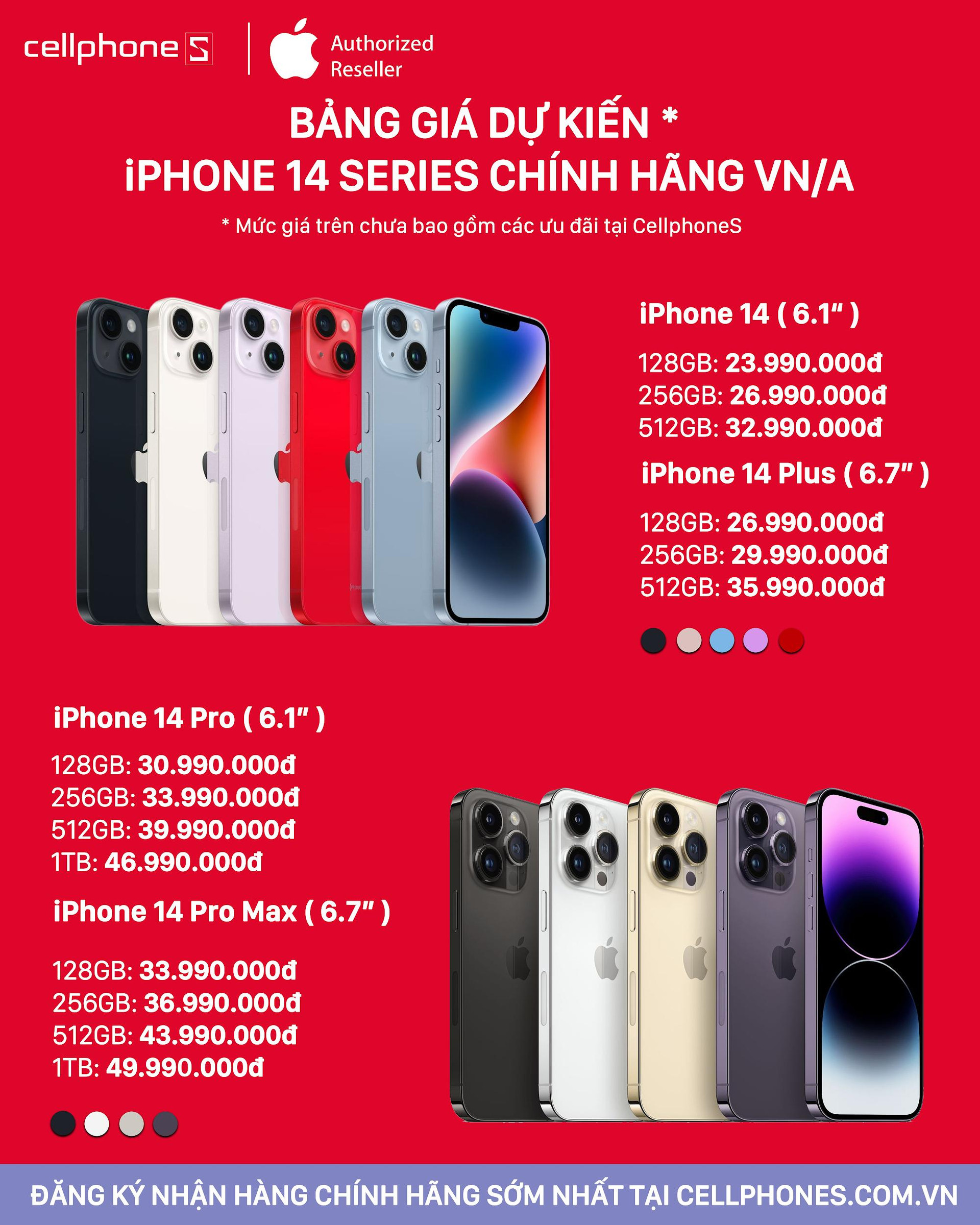 CellphoneS công bố giá bán dự kiến của iPhone 14 series tại thị trường Việt Nam - Ảnh 1.