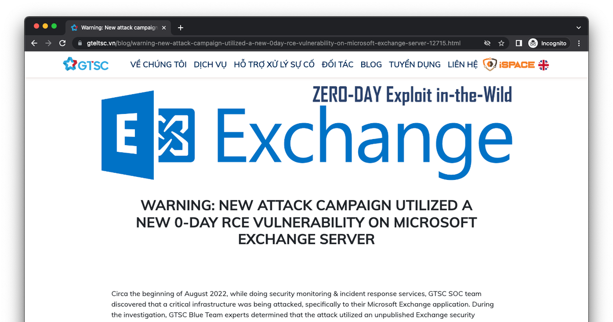 Cảnh báo lỗi Zero-Day trong Microsoft Exchange