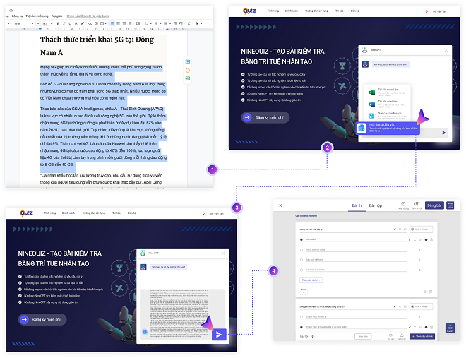 Sử dụng Nine GPT tạo câu hỏi trắc nghiệm từ văn bản.