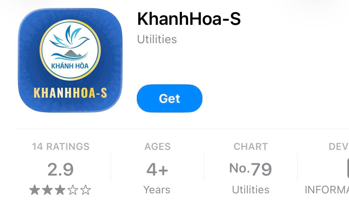 Ứng dụng KhanhHoa-S trên kho ứng dụng App Store được cài đặt miễn phí.