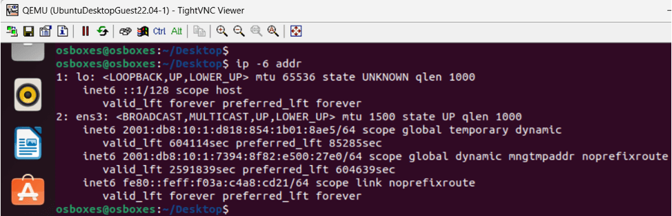Hình 5. Địa chỉ IPv6 unicast được tự động cấu hình bằng SLAAC trên host Ubuntu.
