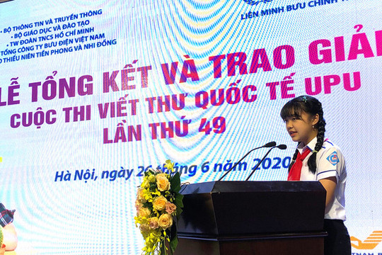 Học sinh Việt Nam đạt giải Ba cuộc thi viết thư quốc tế UPU 49