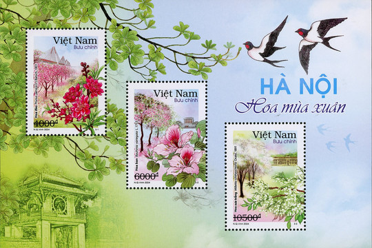 Bộ tem bưu chính đầu tiên thể hiện vẻ đẹp Hà Nội 12 mùa hoa
