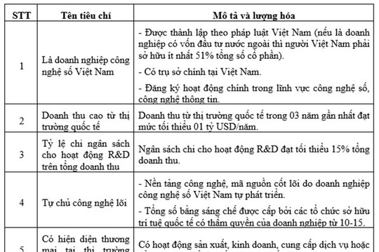 Dự thảo Bộ tiêu chí xác định doanh nghiệp công nghệ số Việt Nam ngang tầm doanh nghiệp công nghệ số của các nước tiên tiến