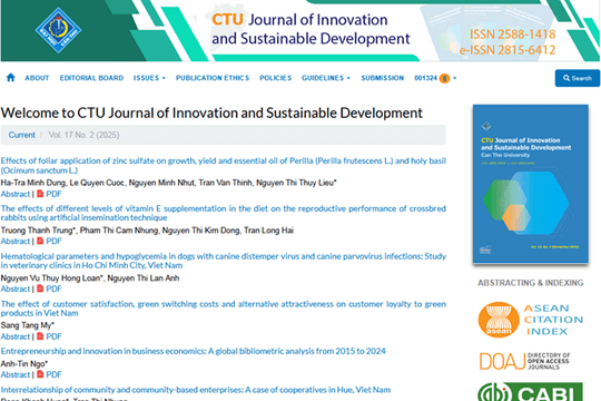 Trường Đại học Cần Thơ: CTU Journal of Innovation and Sustainable Development được chấp nhận vào cơ sở dữ liệu Scopus