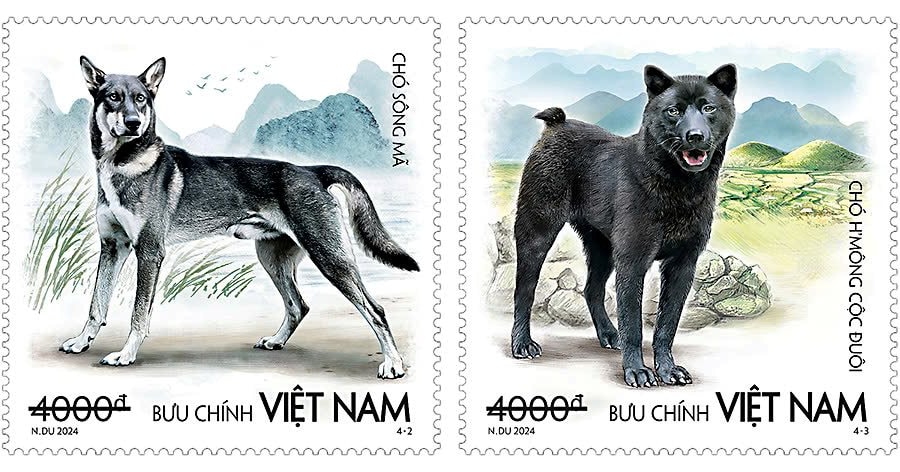 Hình ảnh của "tứ đại quốc khuyển" trên tem bưu chính