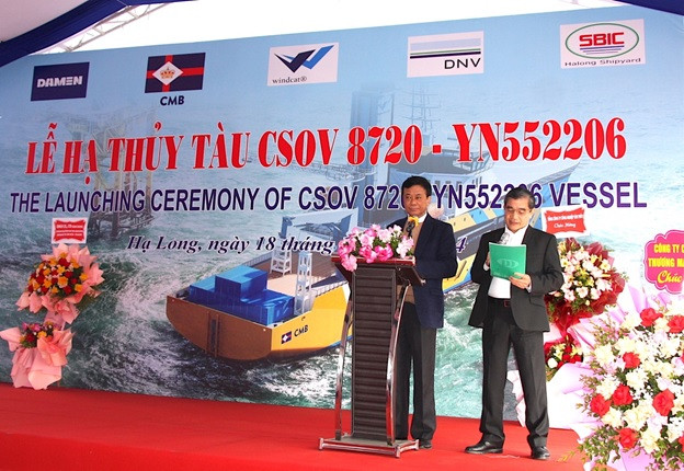 Hạ thủy thành công tàu dịch vụ điện gió hiện đại do Việt Nam thi công